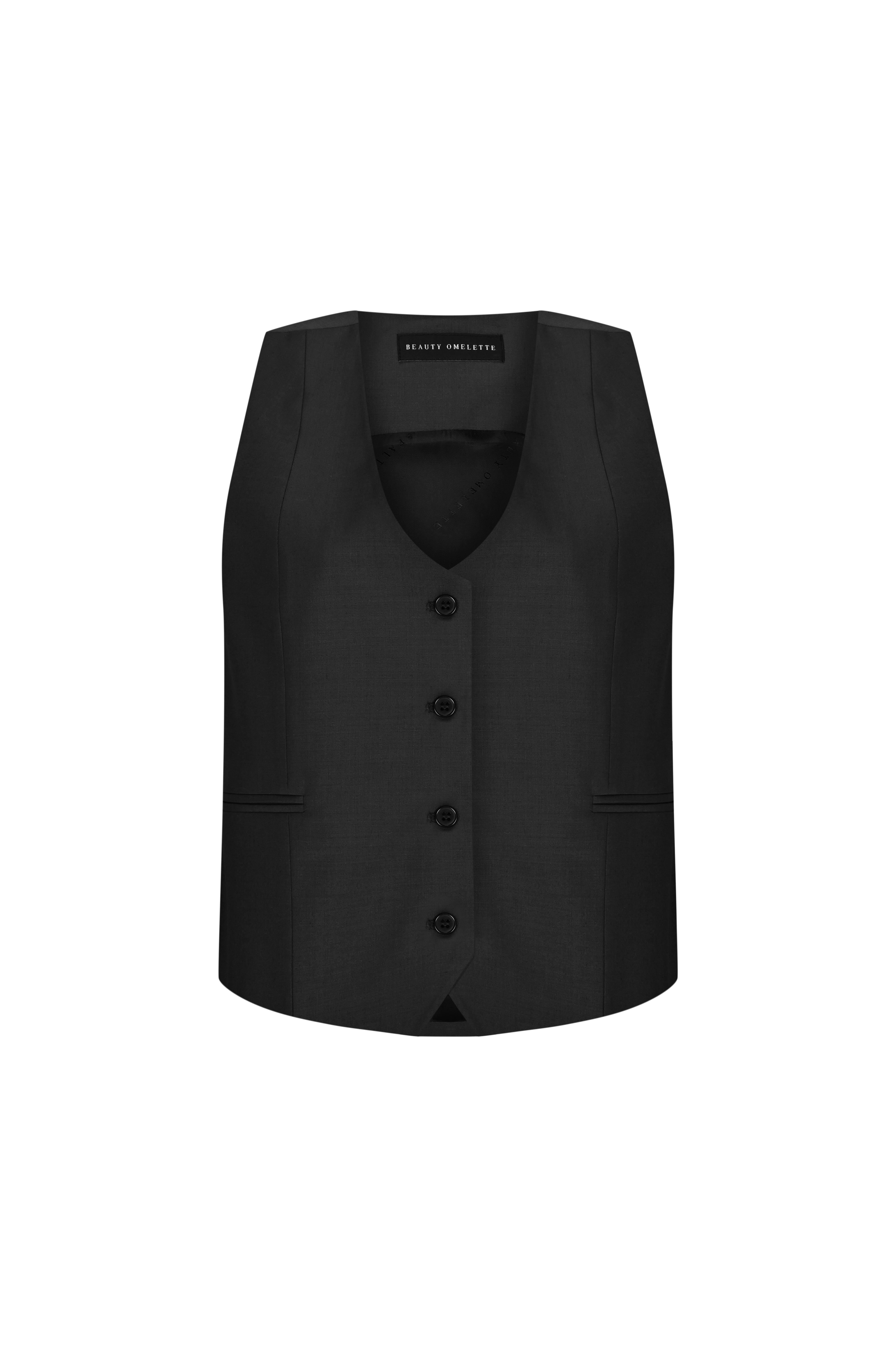 Siyah Klapasız Yünlü Yelek