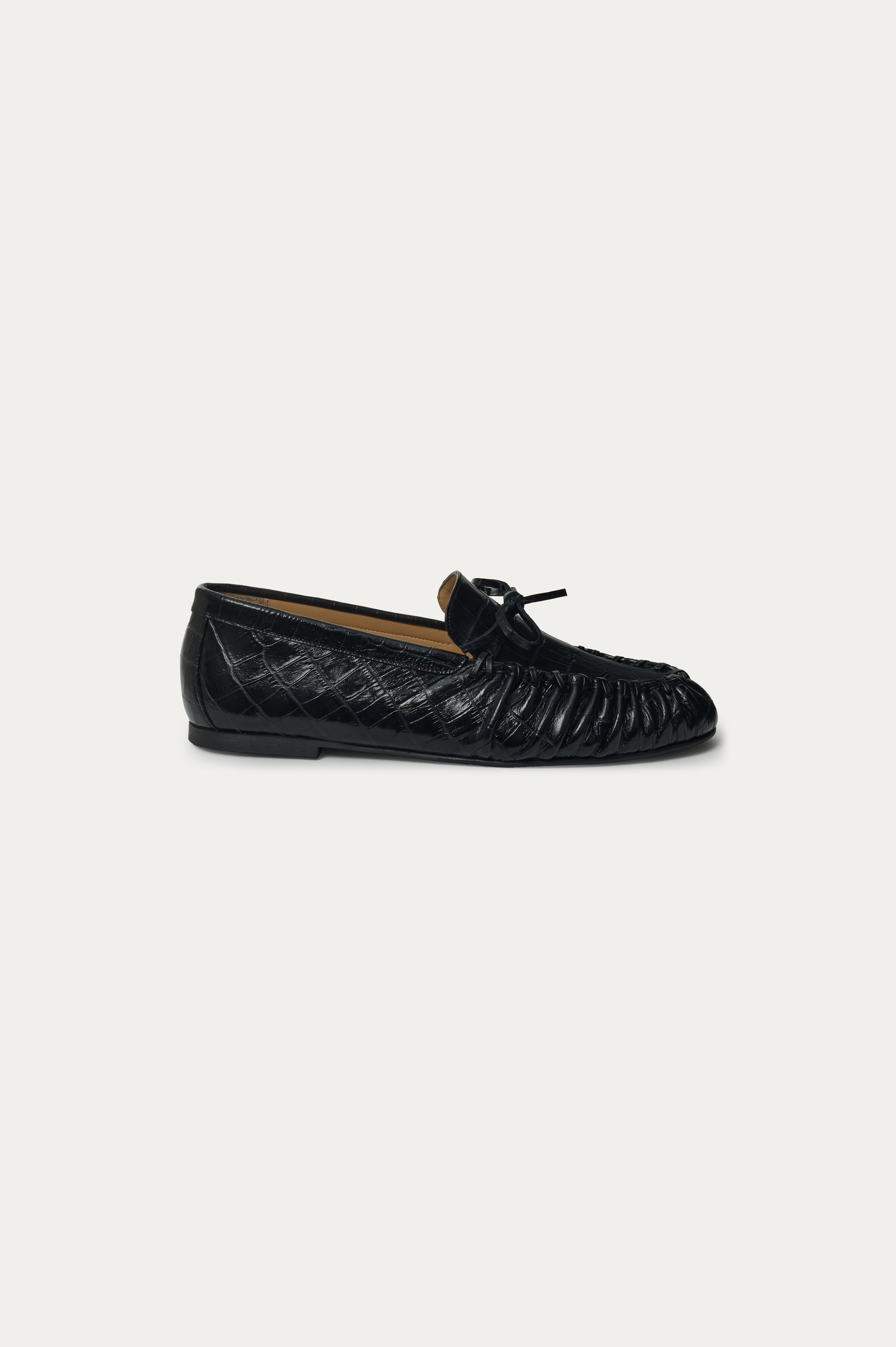 Siyah Klasik Kroko Deri Loafer