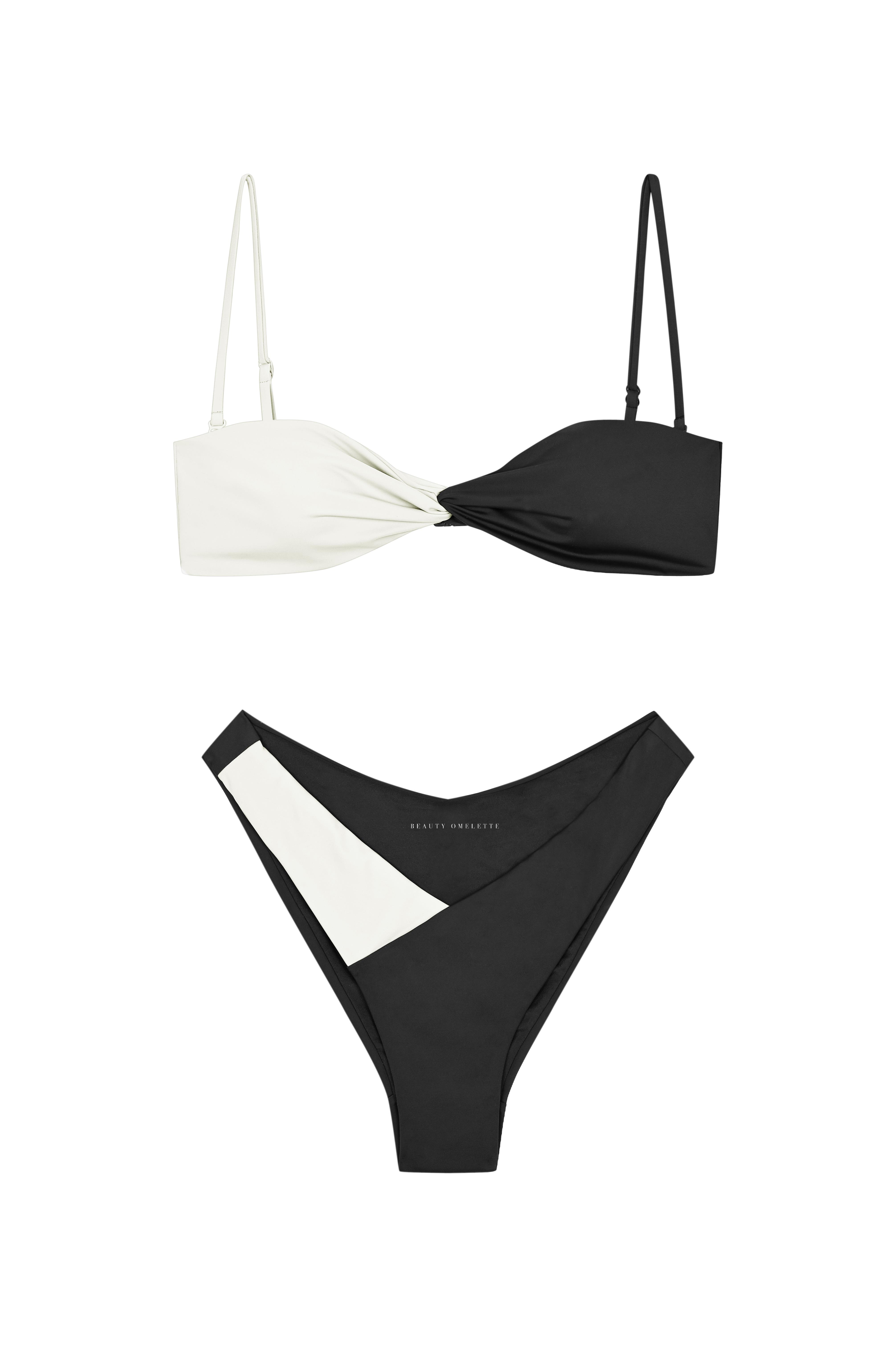 Siyah Kontrast Düğüm Detaylı Straplez Bikini