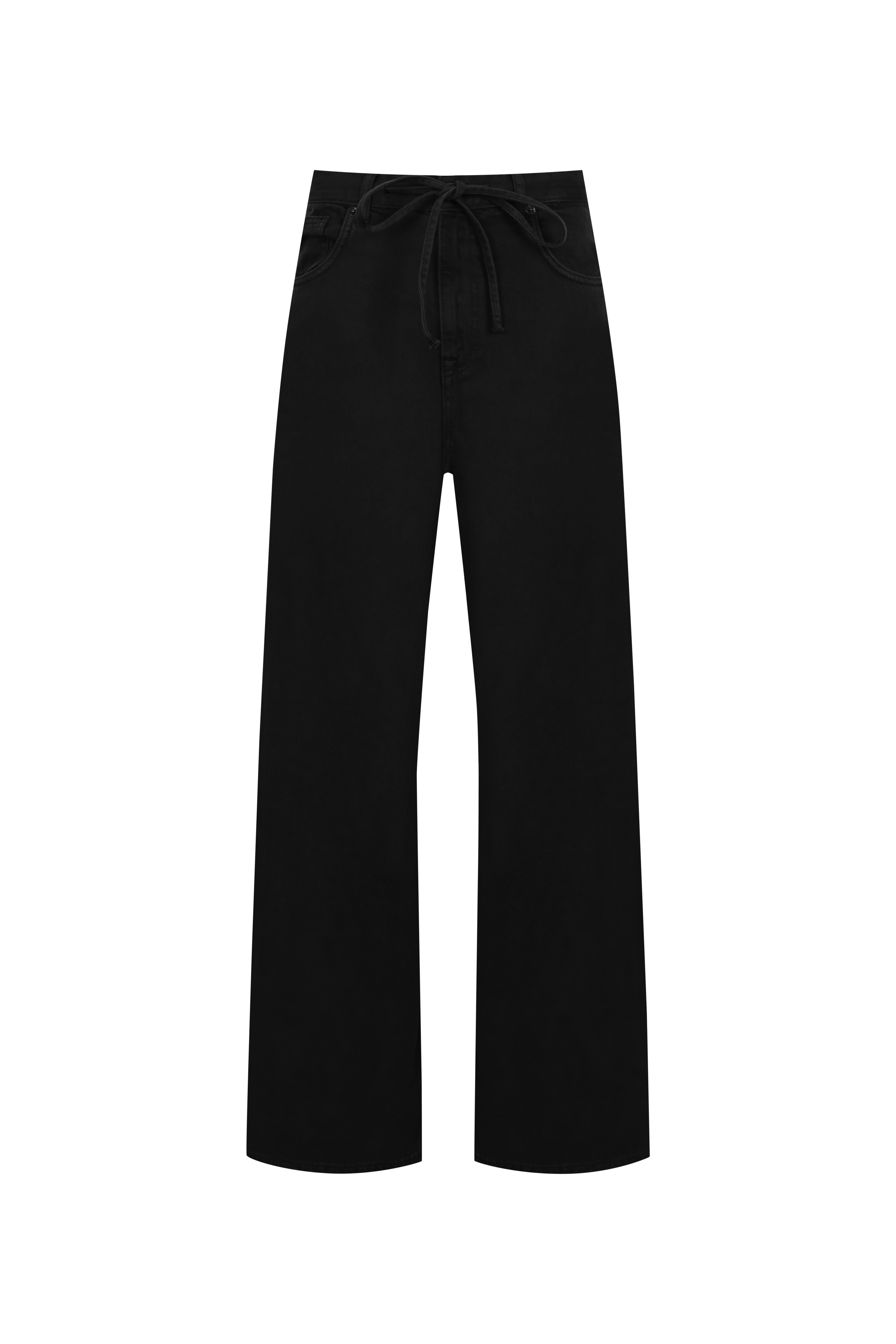 Siyah Kordonlu Wide Leg Jean