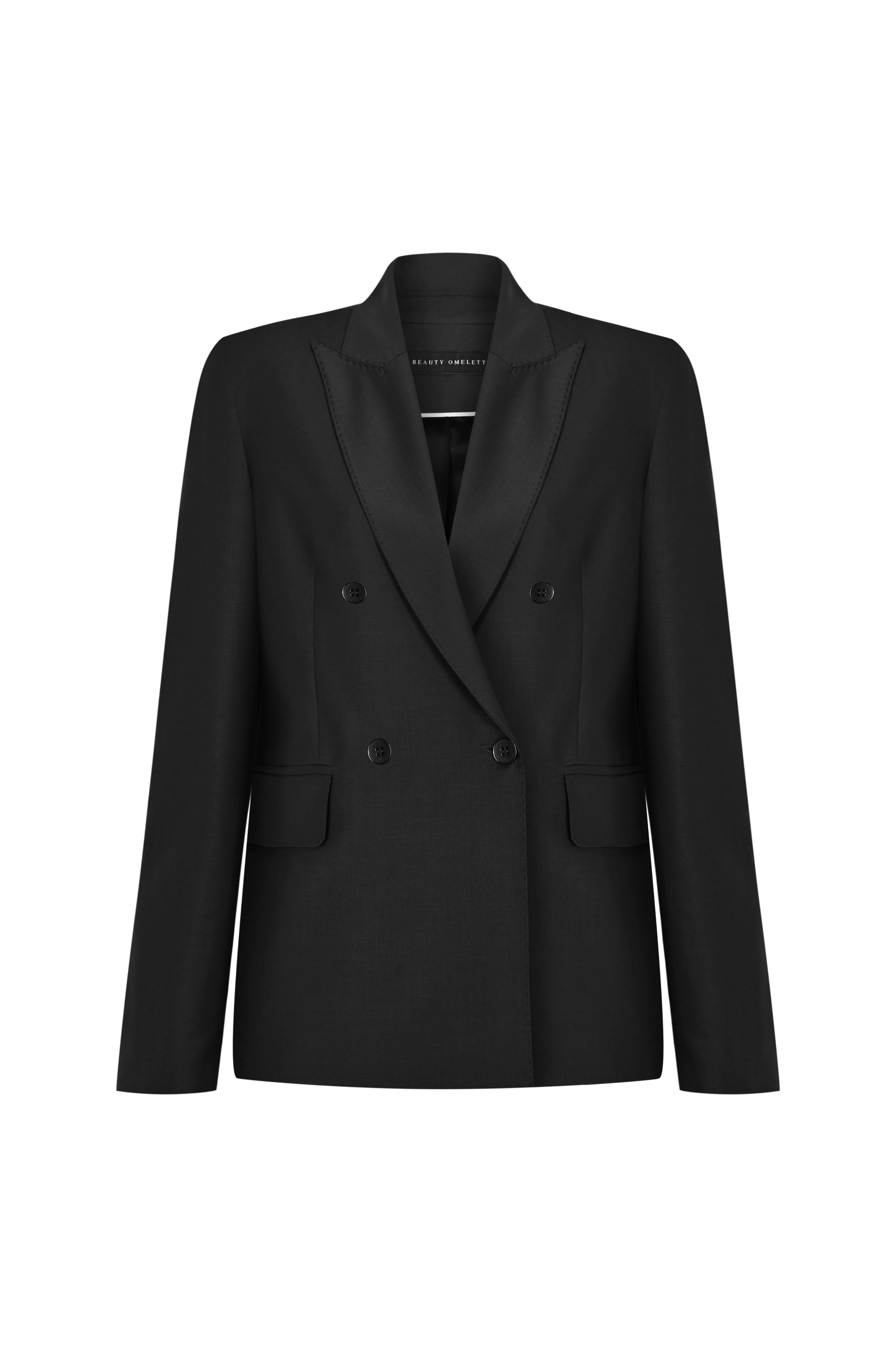 Siyah Kruvaze Kapama Yünlü Blazer