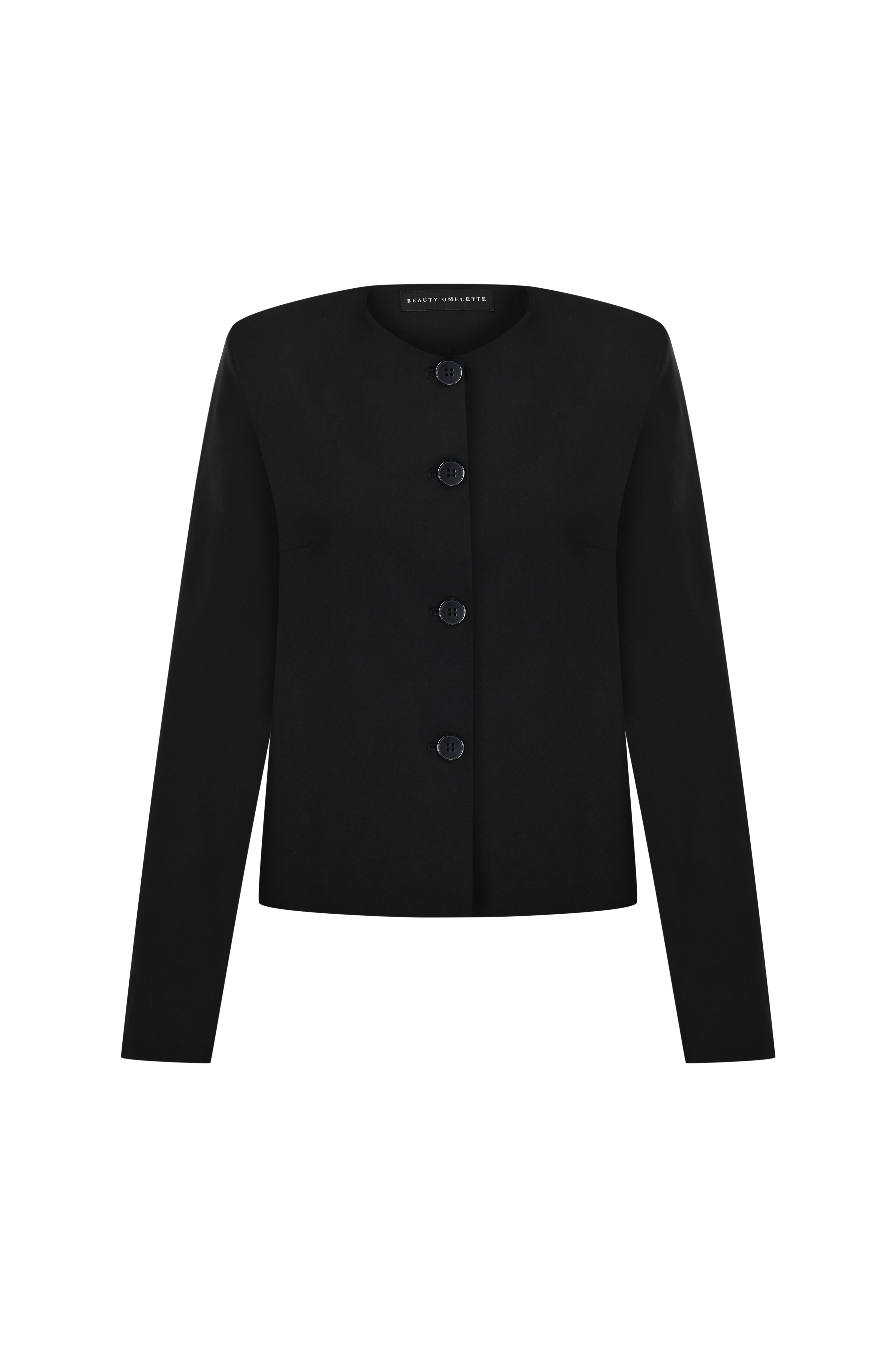 Siyah Kutu Form Yünlü Ceket