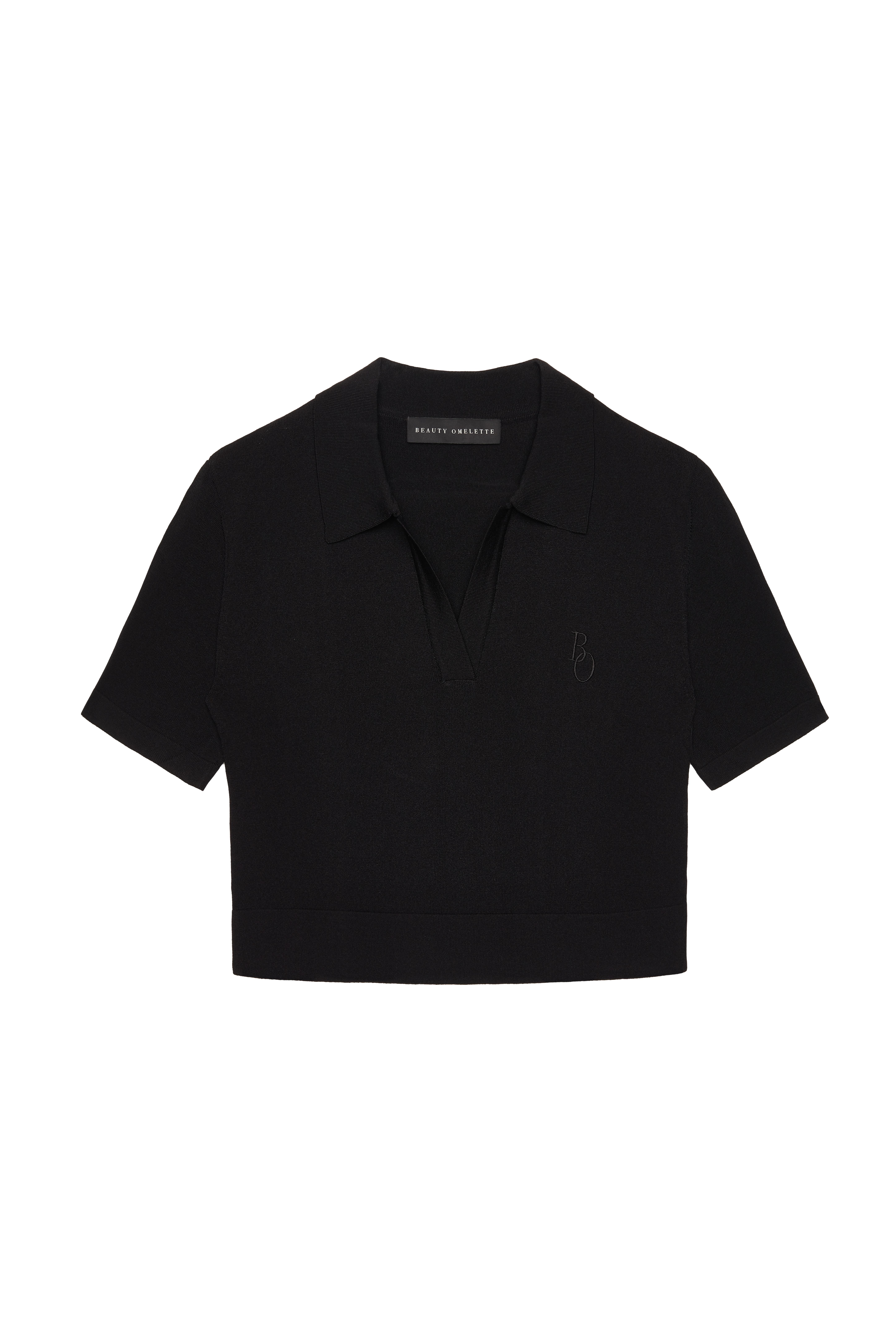 Siyah Logolu Polo Yaka Crop Kazak