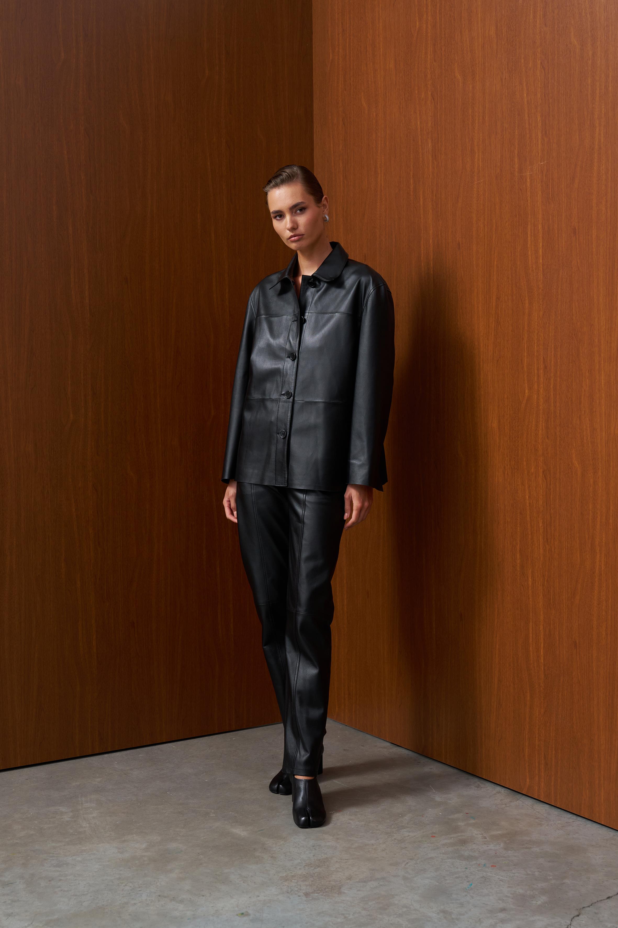 Siyah Napa Deri Gömlek