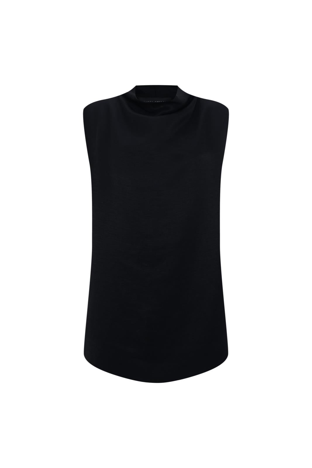 Siyah Oversize Dik Yaka Keten Tunik