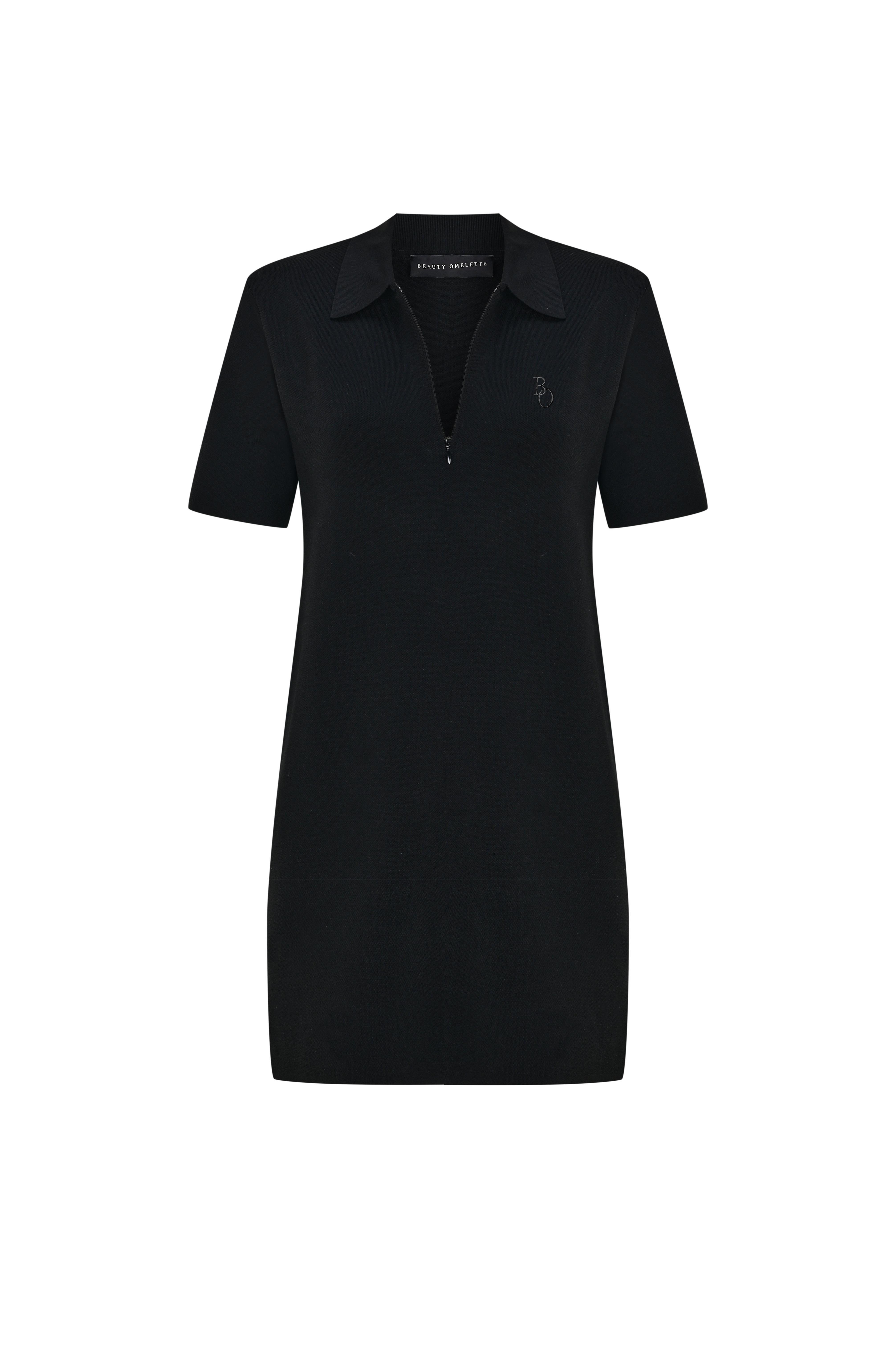 Siyah Polo Yaka Mini Elbise