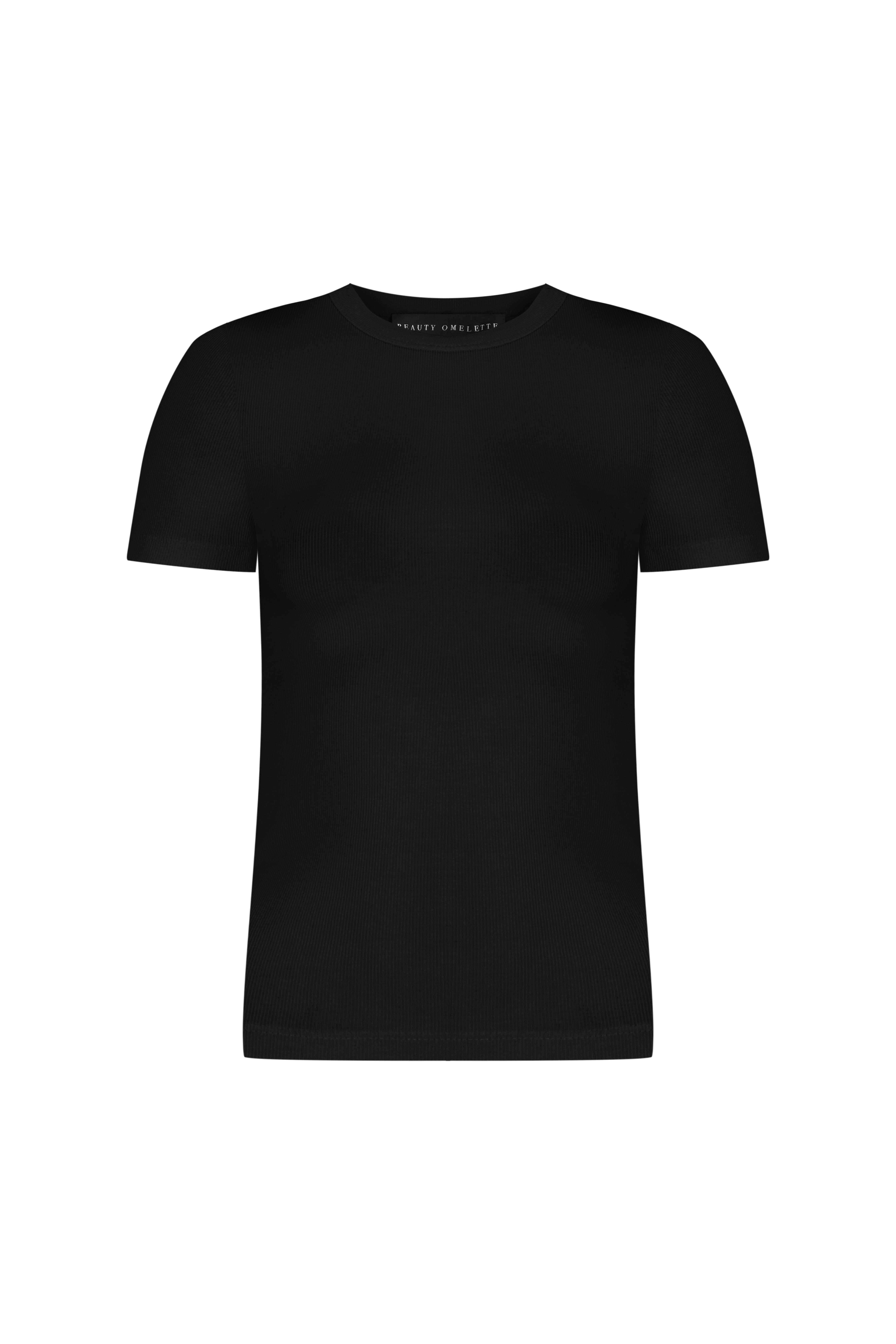 Siyah Ribli Bisiklet Yaka Fitted Tshirt