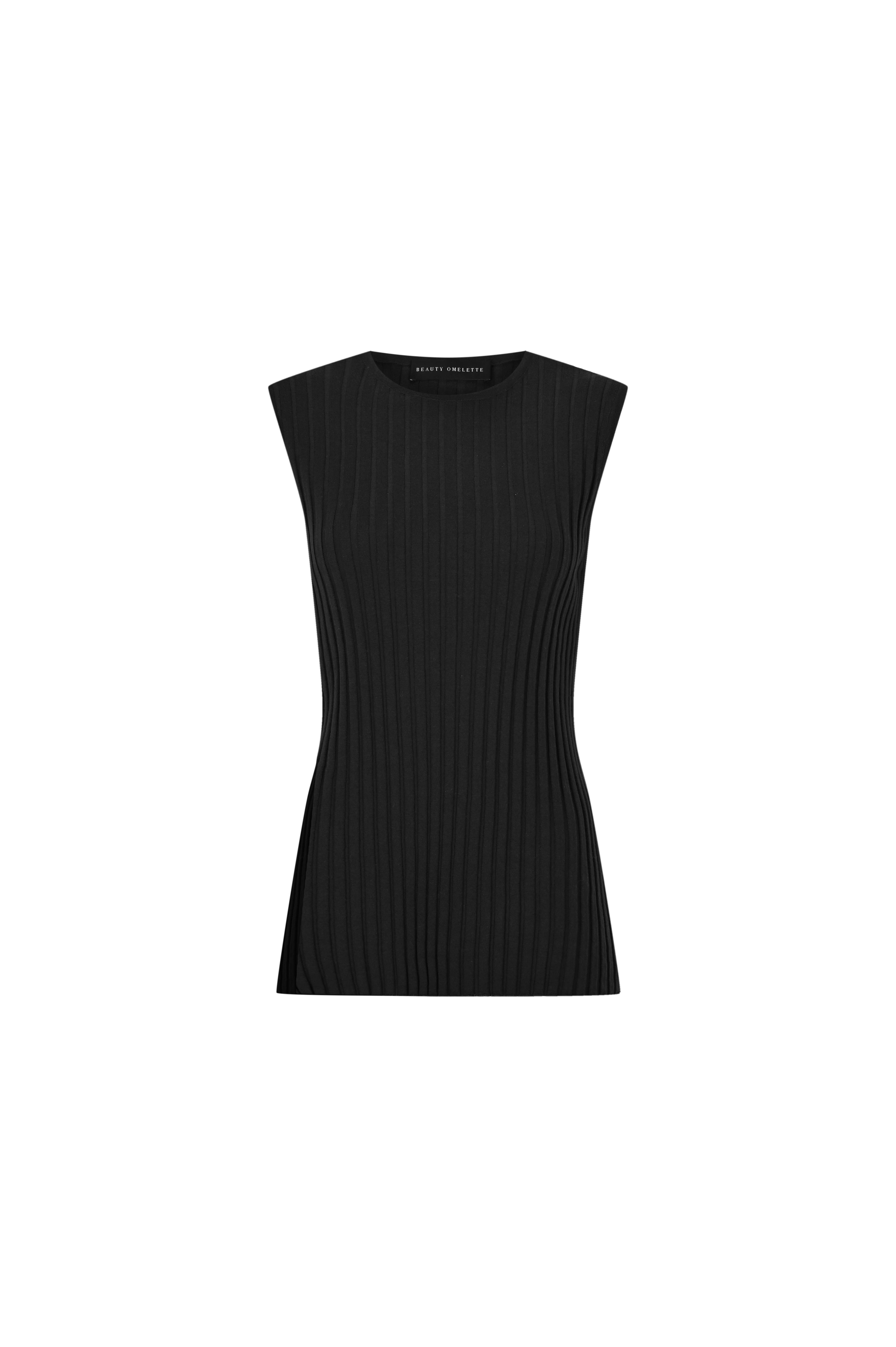 Siyah Ribli Yırtmaç Detaylı Kolsuz Kazak