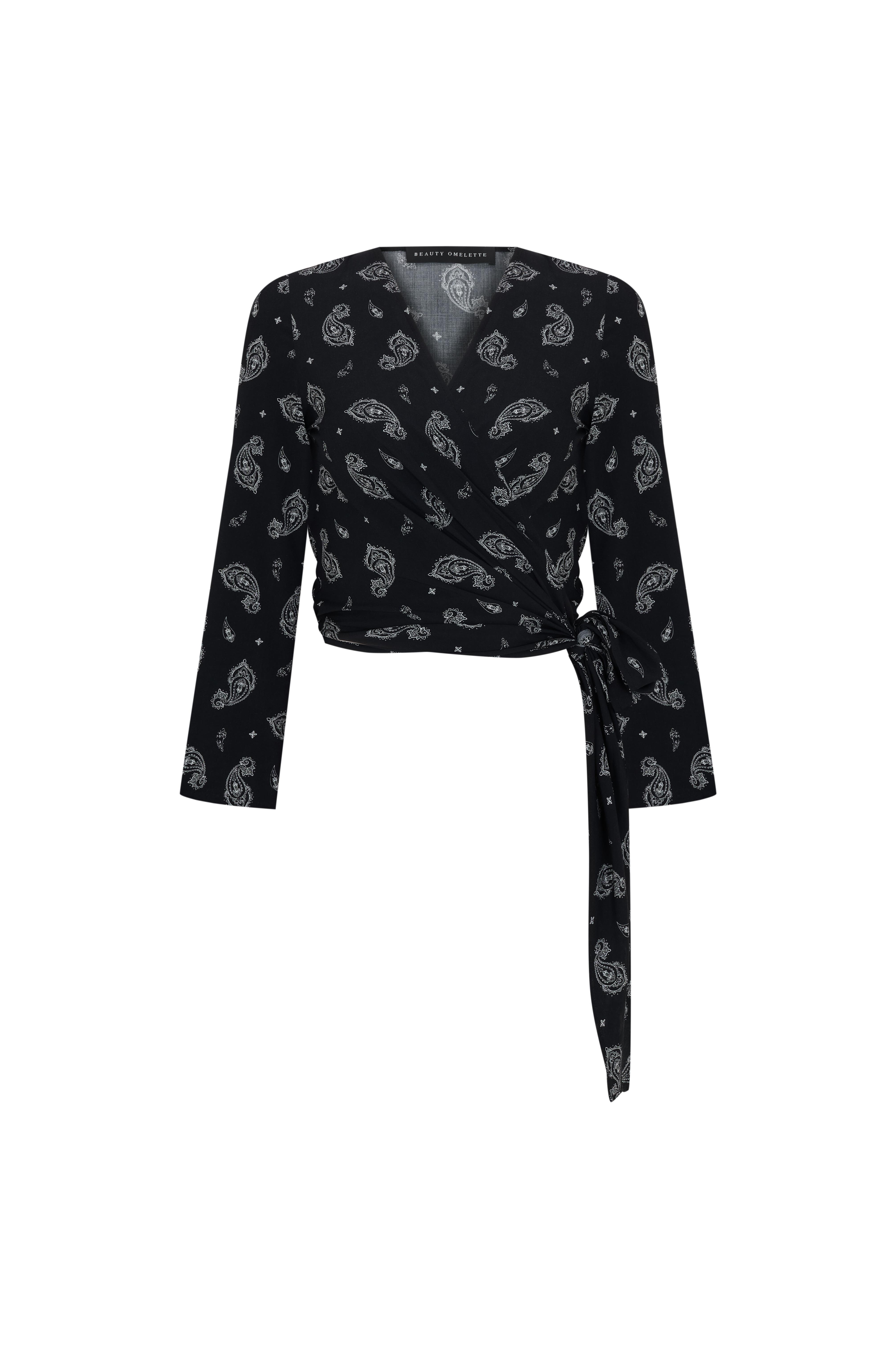 Siyah Şal Bağlamalı Anvelop Crop Gömlek