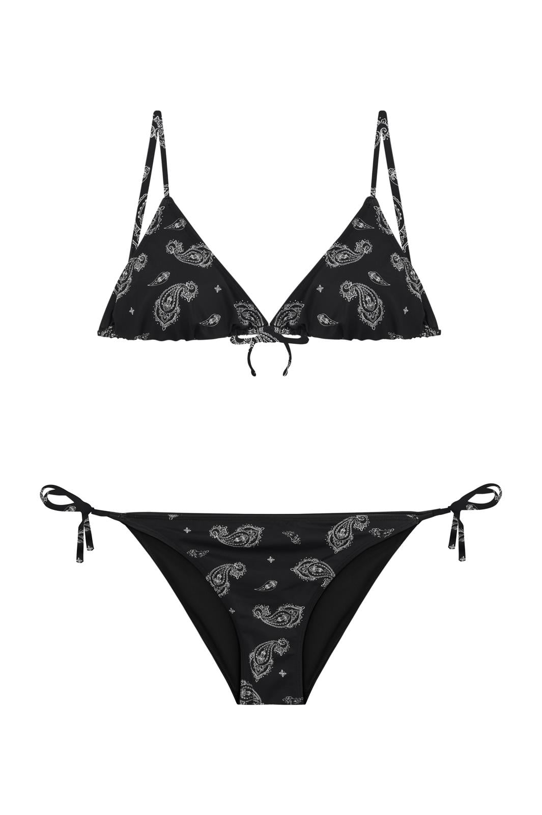 Siyah Şal Desen İbiza Üçgen Bikini