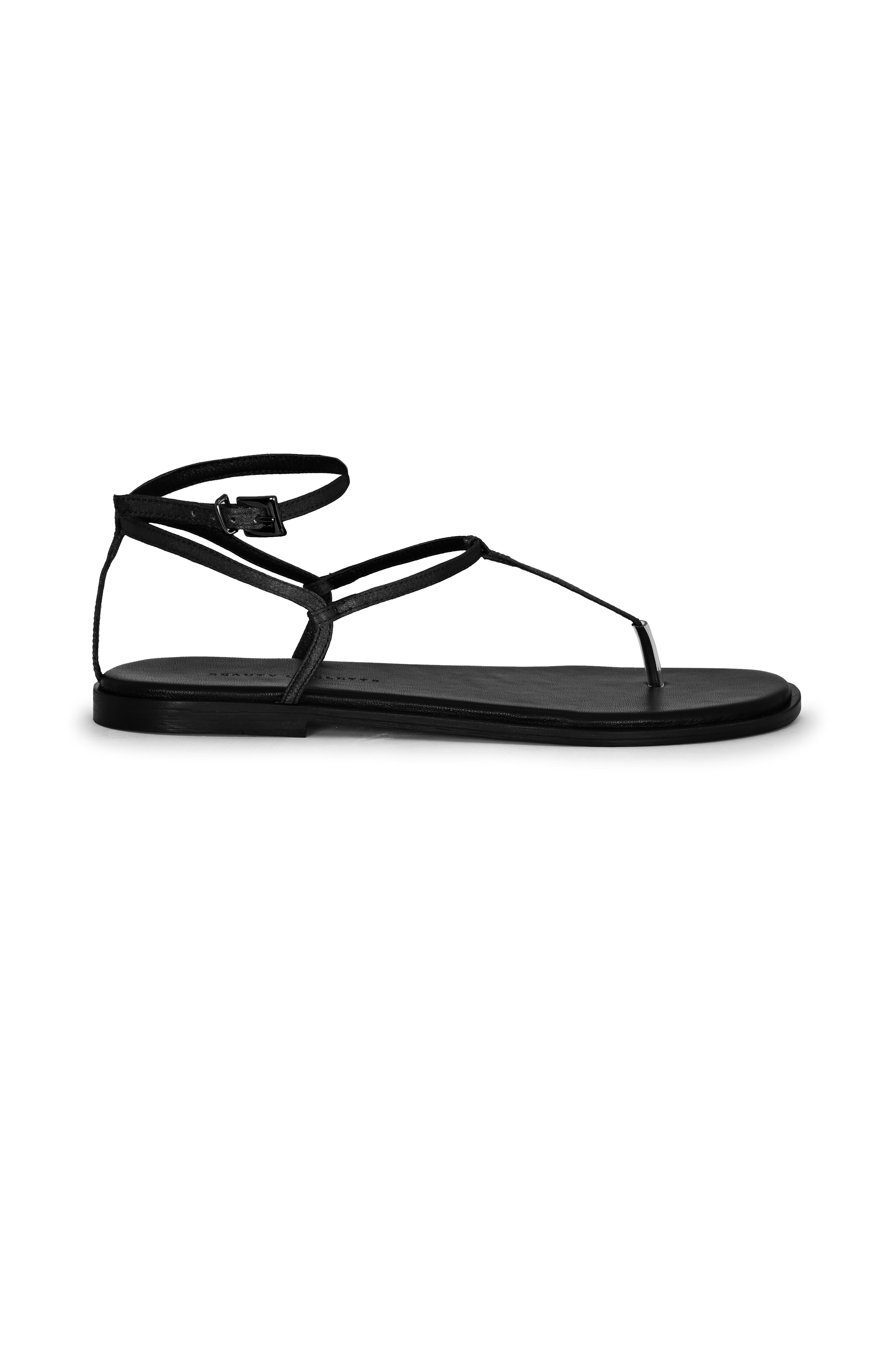 Siyah Saten Düz Sandalet