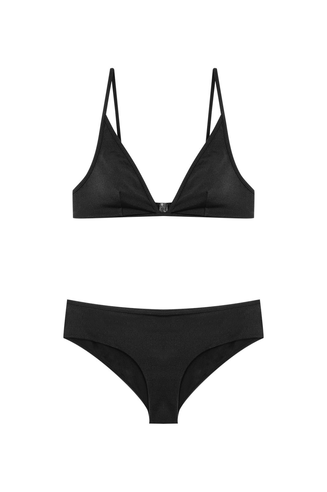 Siyah Simli Kalın Üçgen Form Bikini