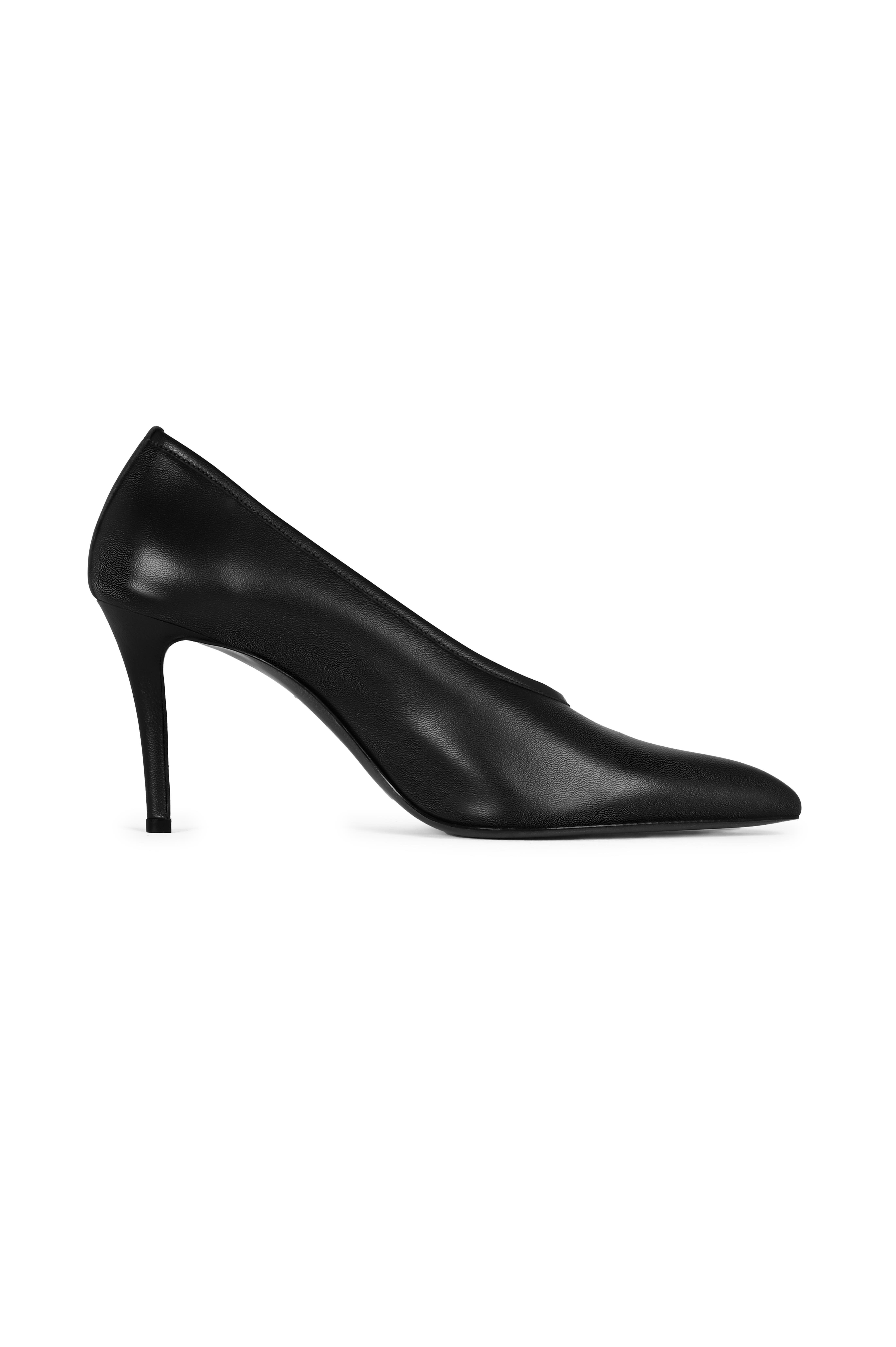 Siyah Sivri Burun Streç Deri Stiletto