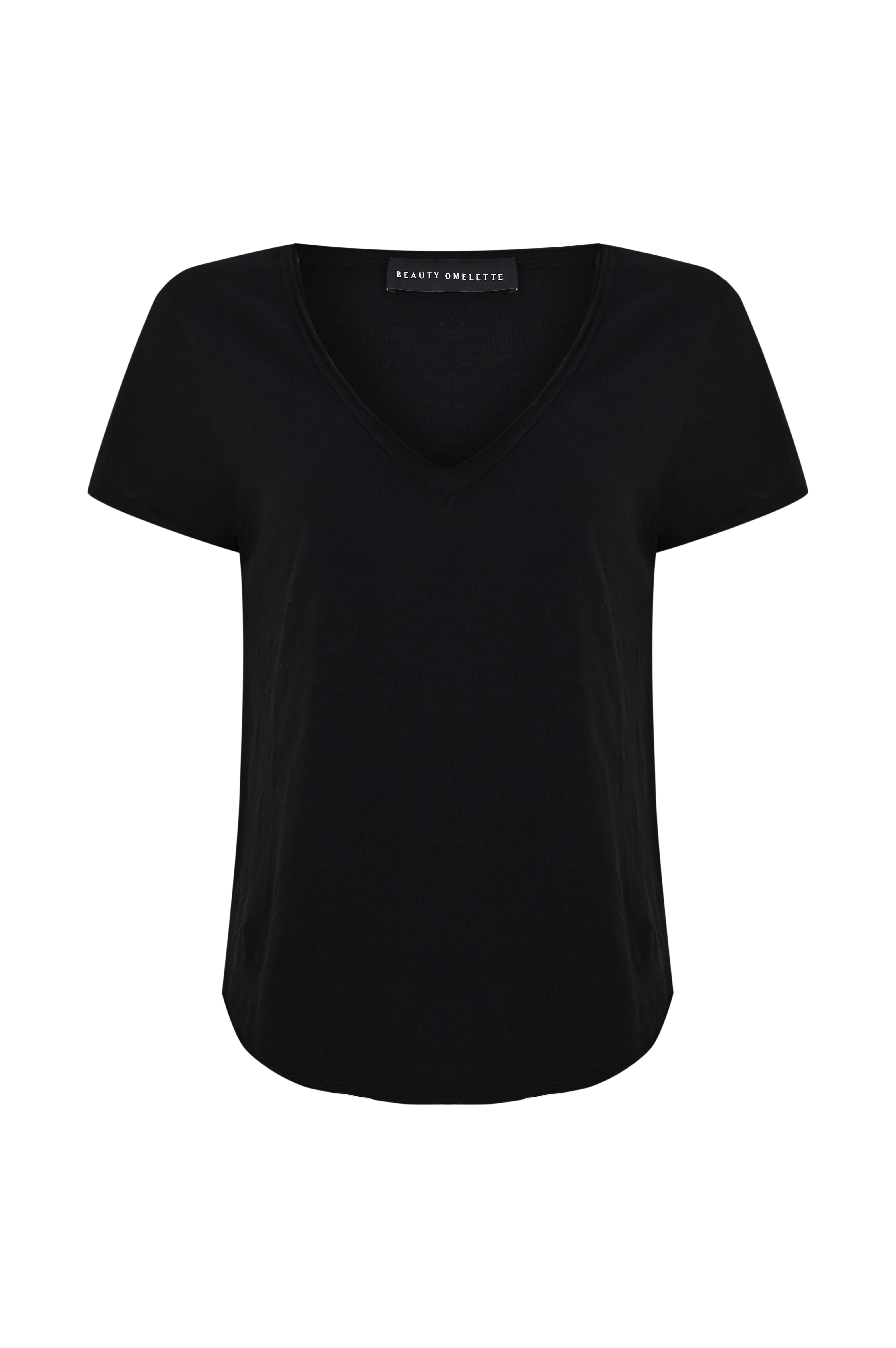 Siyah V Yaka Flamlı Tshirt