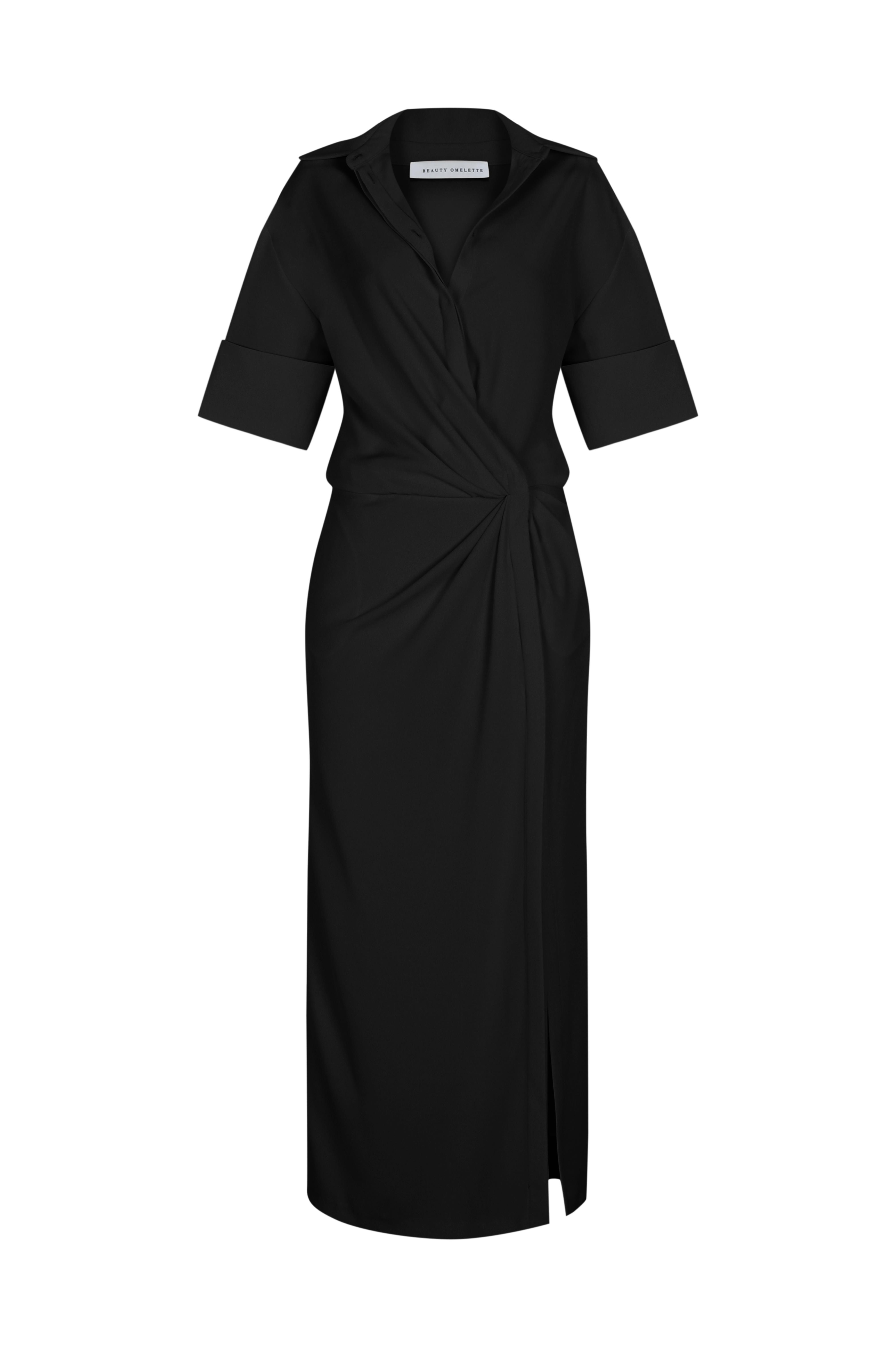 Siyah Yırtmaçlı Krep Gömlek Elbise