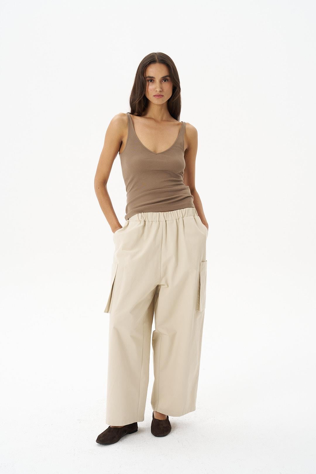 Taş Gabardin Baggy Pantolon