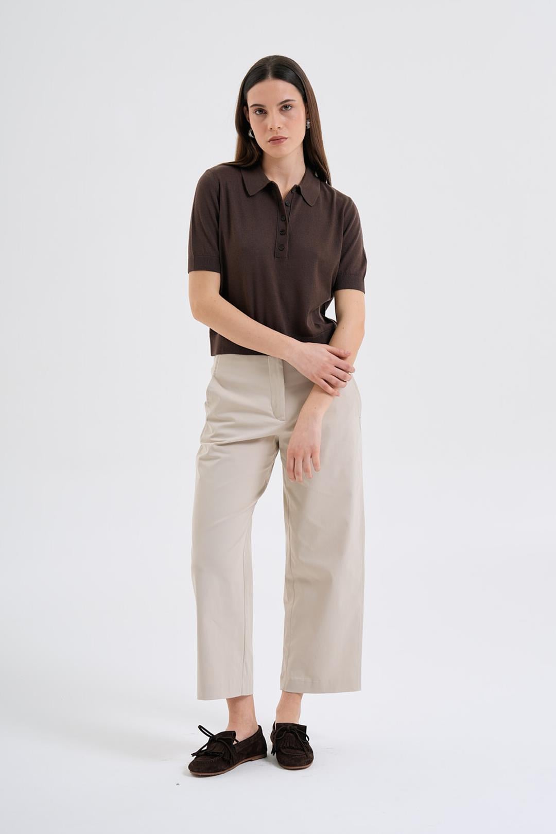 Taş Gabardin Kavisli Cropped Pantolon