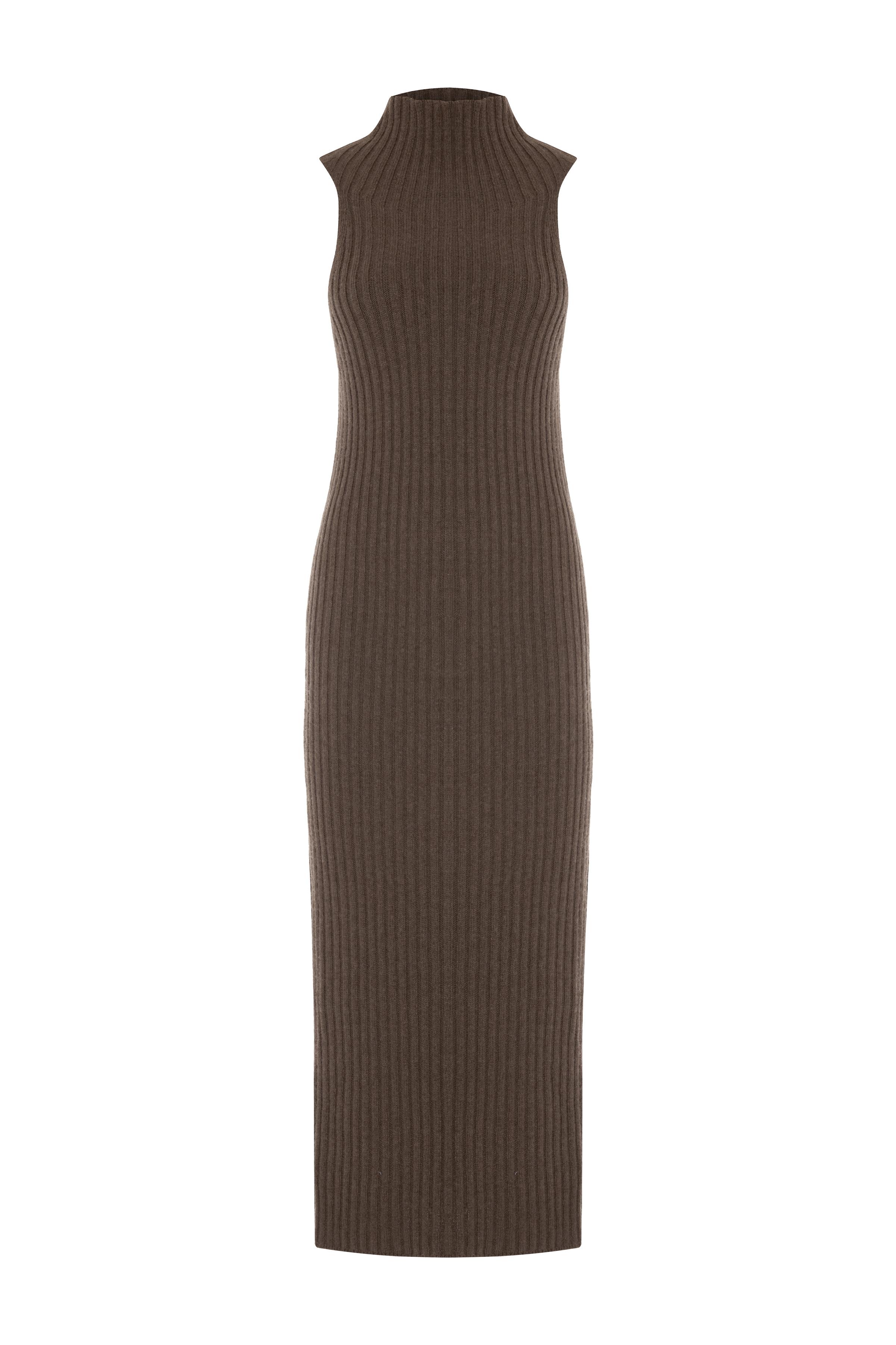 Vizon Boğazlı Ribli Kolsuz Triko Elbise