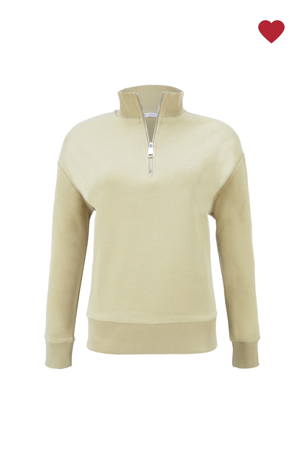 Yağ Yeşili Fermuar Detaylı Dik Yaka Sweatshirt