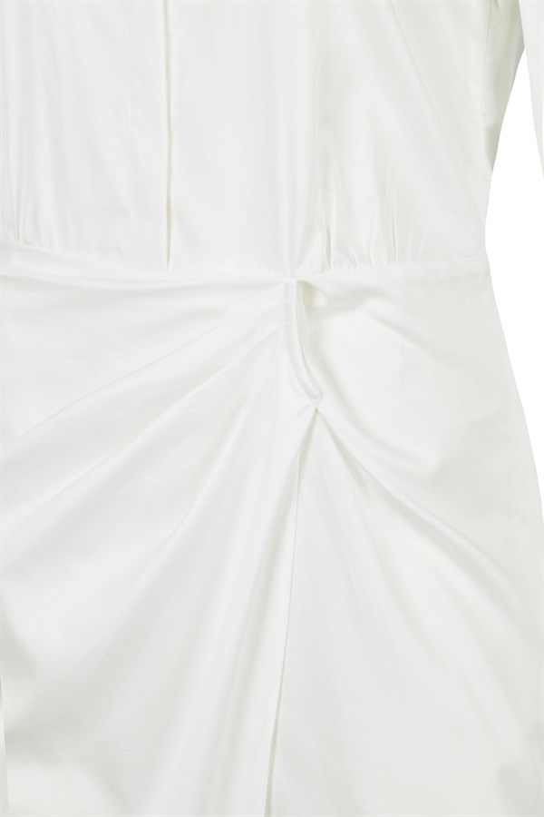 Kırık Beyaz Drapeli Poplin Gömlek Elbise