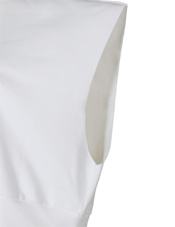 Kırık Beyaz Logolu Crop Sweatshirt