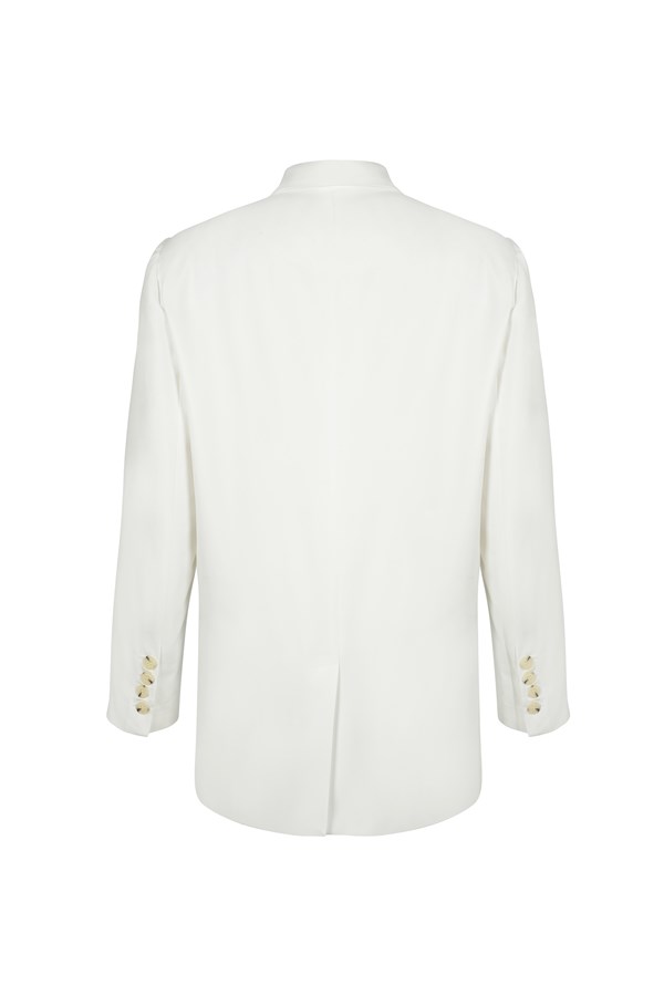 Kırık Beyaz Vatkalı Düz Kesim Oversize Blazer