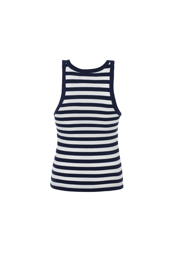 Lacivert Kaşkorse Halter Neck Çizgili Atlet