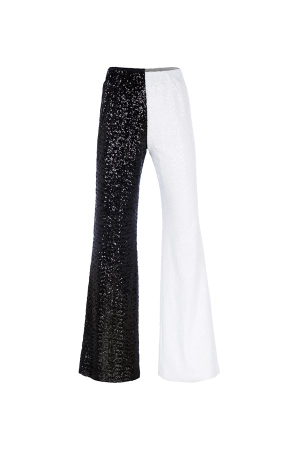 Siyah/Beyaz Colorblock Payetli Takım Pantolon