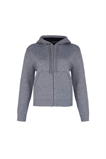 Antrasit Melanj Kapişonlu Triko Sweatshirt