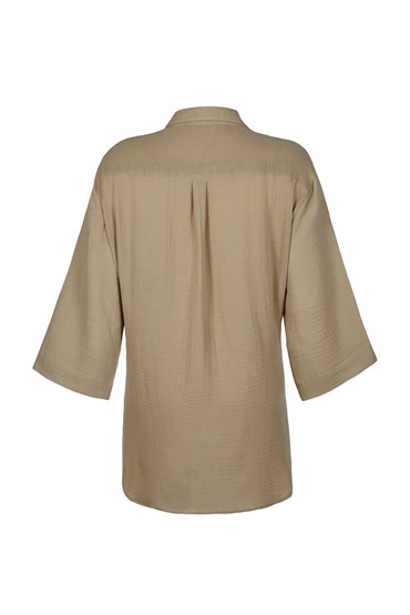 Camel Kısa Oversize Gömlek Elbise