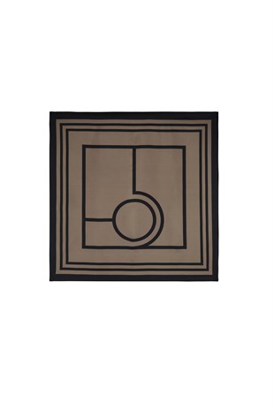Kahverengi Logo Desen 55X55 İpek Twill Fular