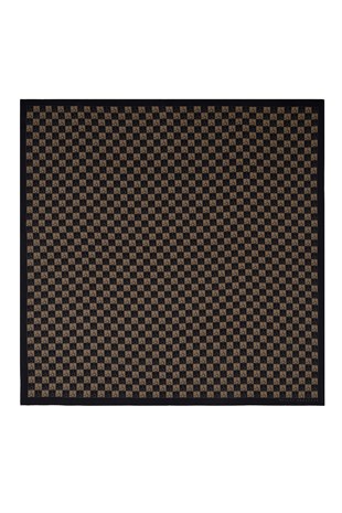 Kahverengi Mini Logo Desen 90X90 İpek  Krep Eşarp