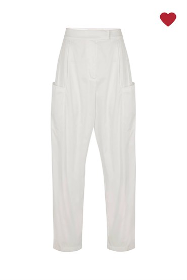 Kırık Beyaz Cep Detaylı Koton Pantolon