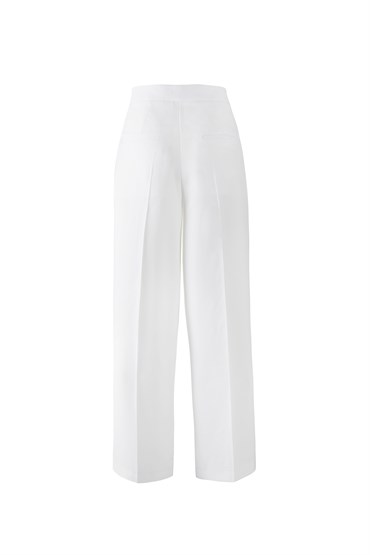 Kırık Beyaz Cep Detaylı Krep Bol Pantolon