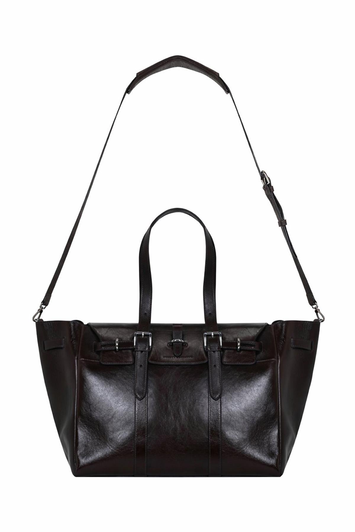 Kızıl Kahve Gabrielle Kırık Efektli Deri Travel Bag Silver
