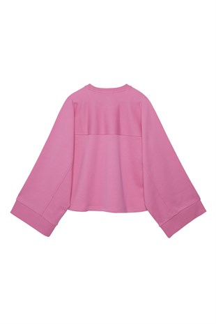 Pembe Oversize Kol Detaylı Sweatshirt