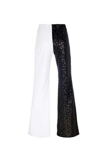 Siyah/Beyaz Colorblock Payetli Takım Pantolon