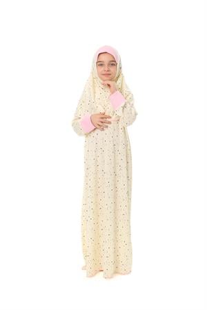 Kız Çocuk Namaz Elbisesi Yıldız Desenli Kolu Manşetli