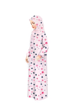 Pratik Pamuklu Kız Çocuk Namaz Elbisesi Pembe Baskılı