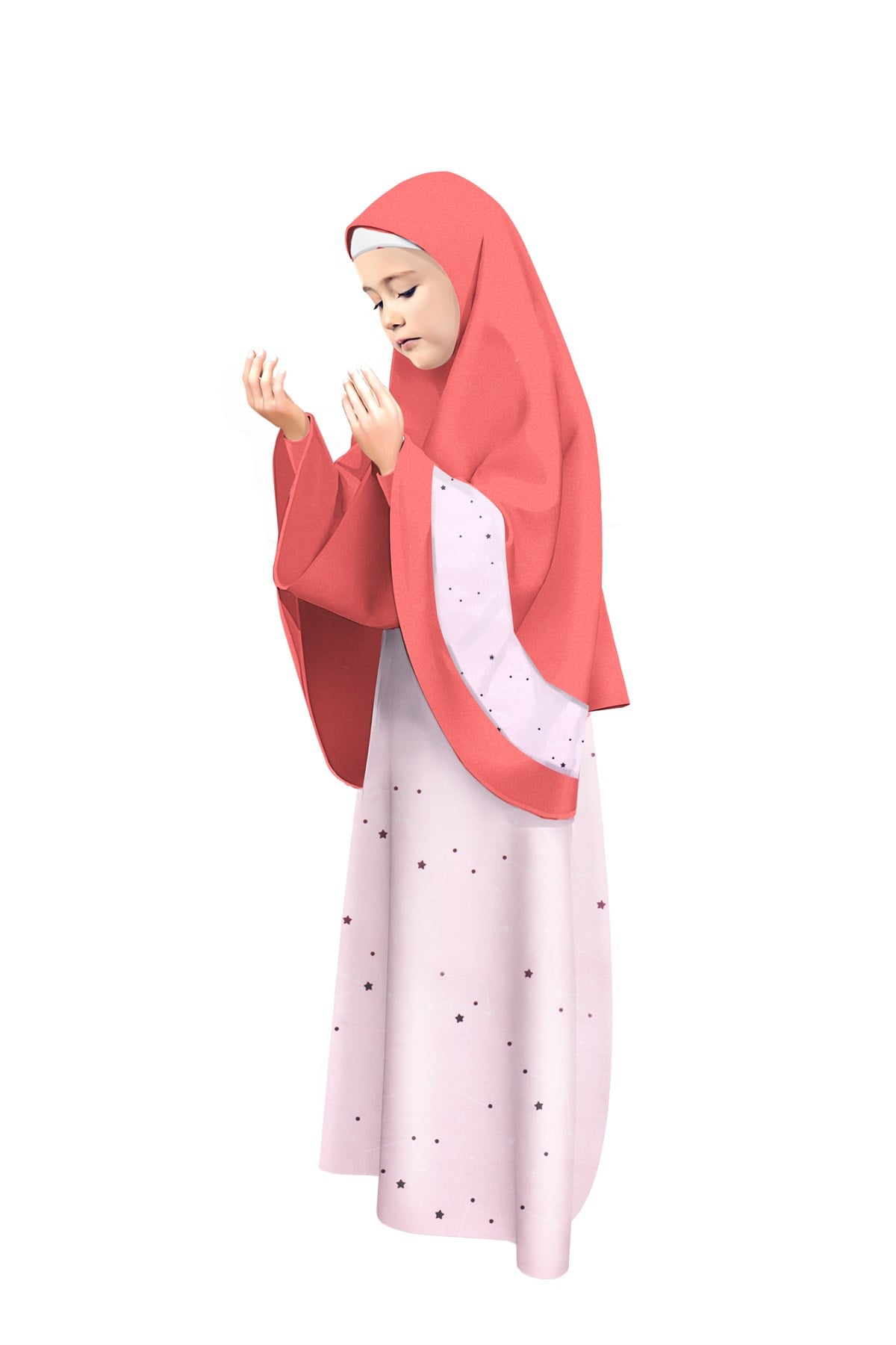 Kız Çocuk Namaz Elbisesi Renkli Yıldız Baskılı