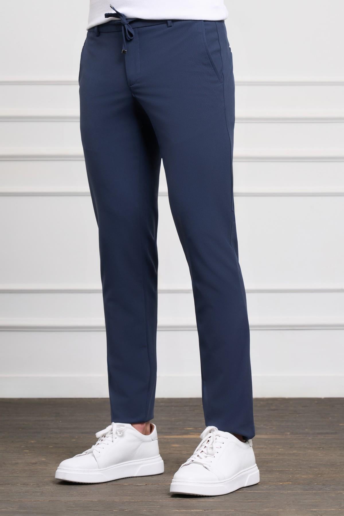Açık Lacivert  Slim Fit Dar Kesim Yan Cep Bağcıklı Jogger Erkek Pantolon