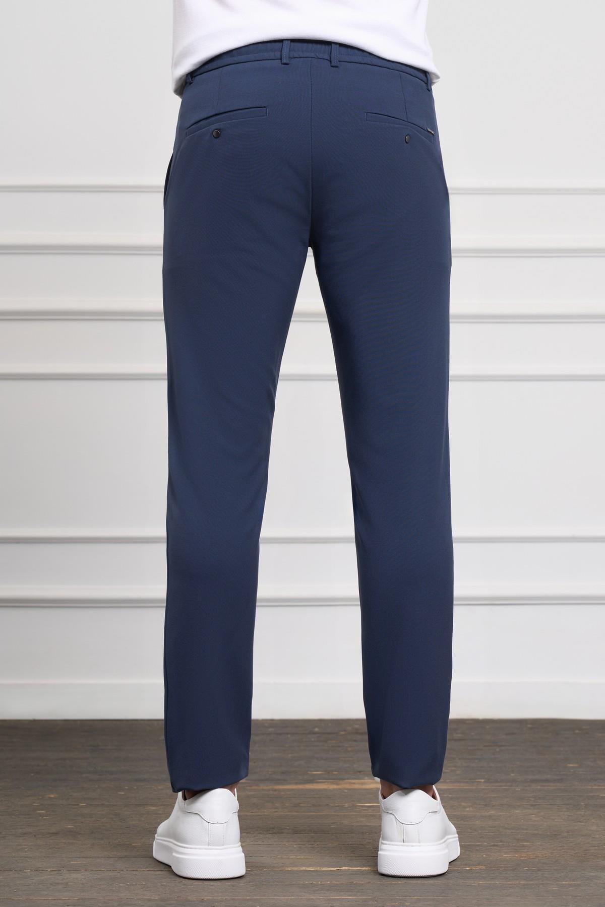 Açık Lacivert  Slim Fit Dar Kesim Yan Cep Bağcıklı Jogger Erkek Pantolon