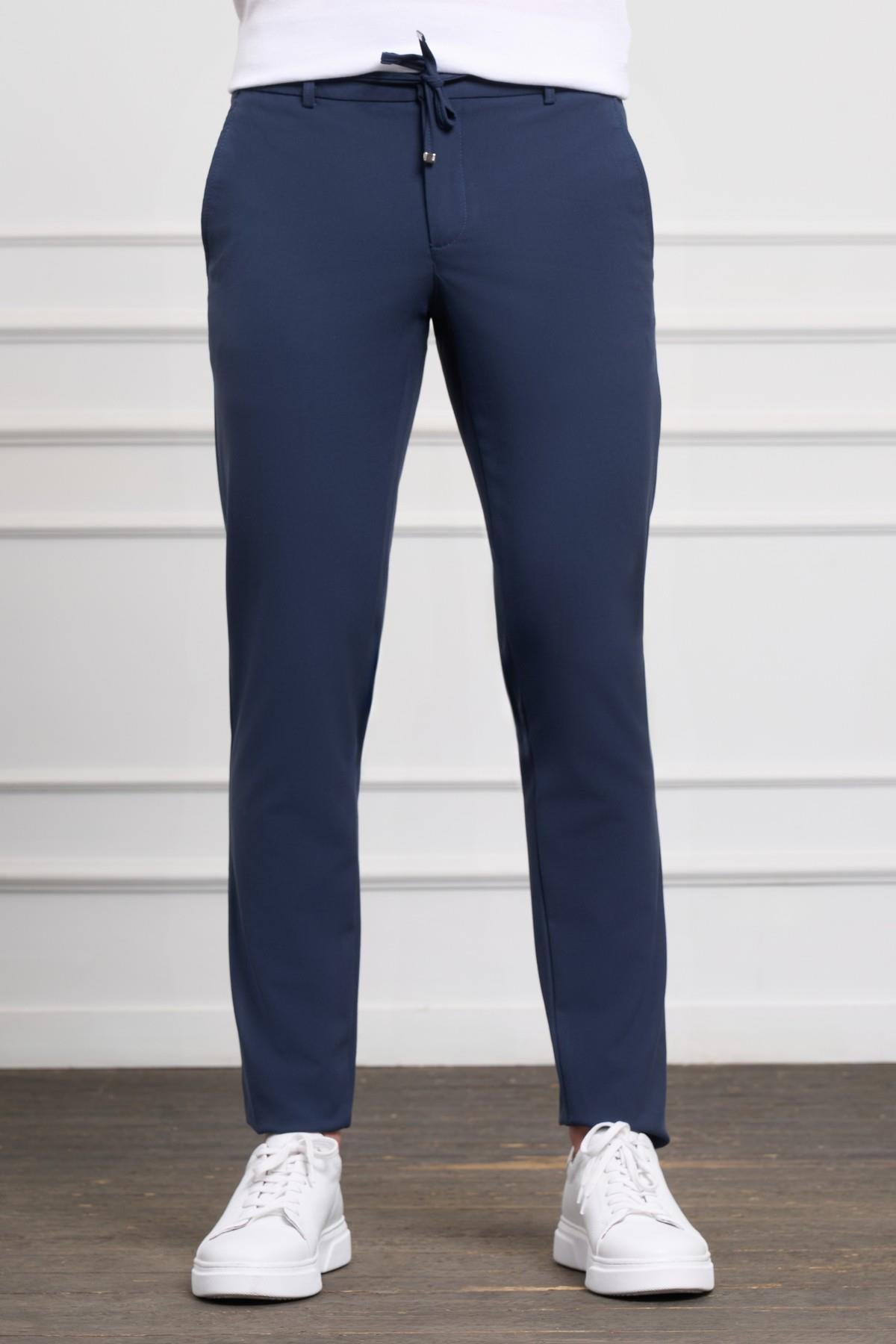 Açık Lacivert  Slim Fit Dar Kesim Yan Cep Bağcıklı Jogger Erkek Pantolon