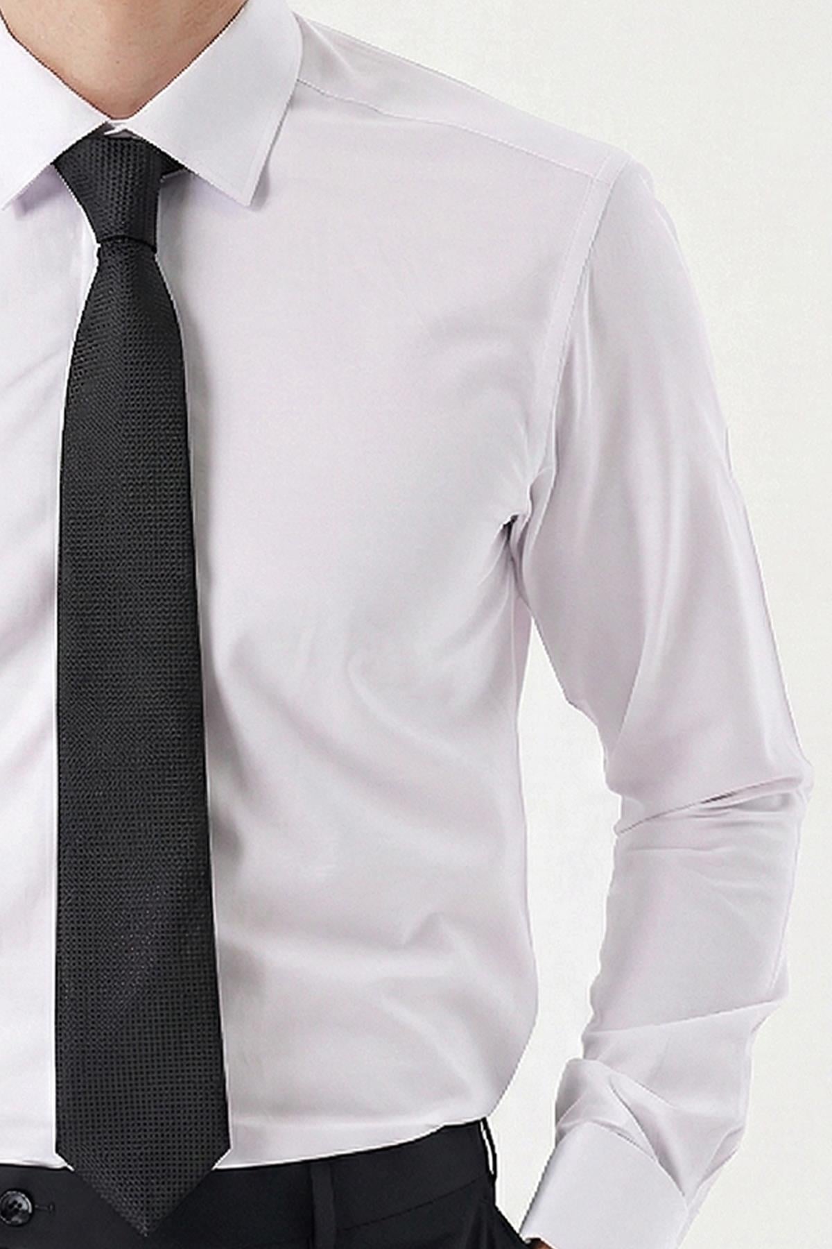 Beyaz Erkek Stil Slim Fit Hediye Kutulu Gömlek, Kravat, Parfüm Ve Cüzdan Seti