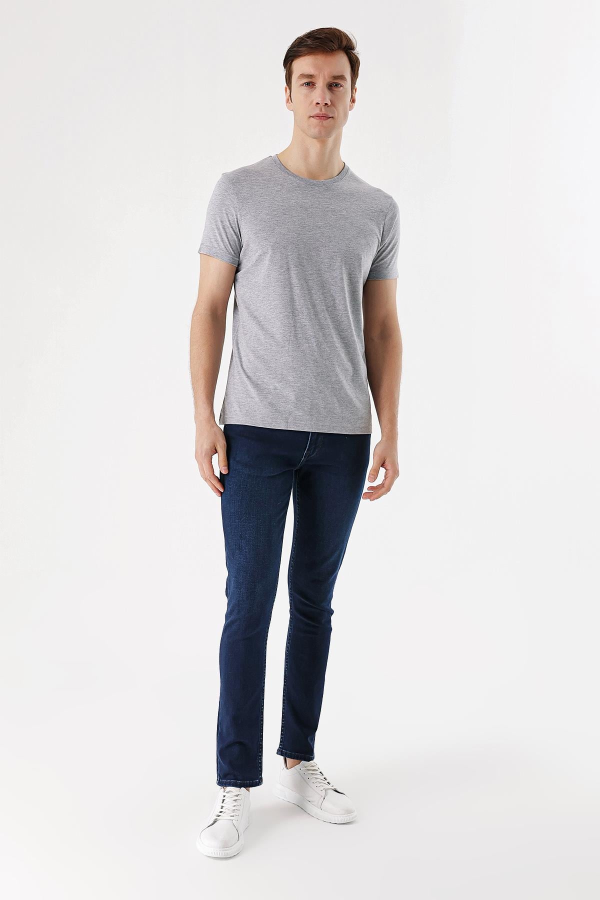 Erkek Grimel Basic Düz %100 Pamuk Bisiklet Yaka Slim Fit Dar Kesim Kısa Kollu Tişört
