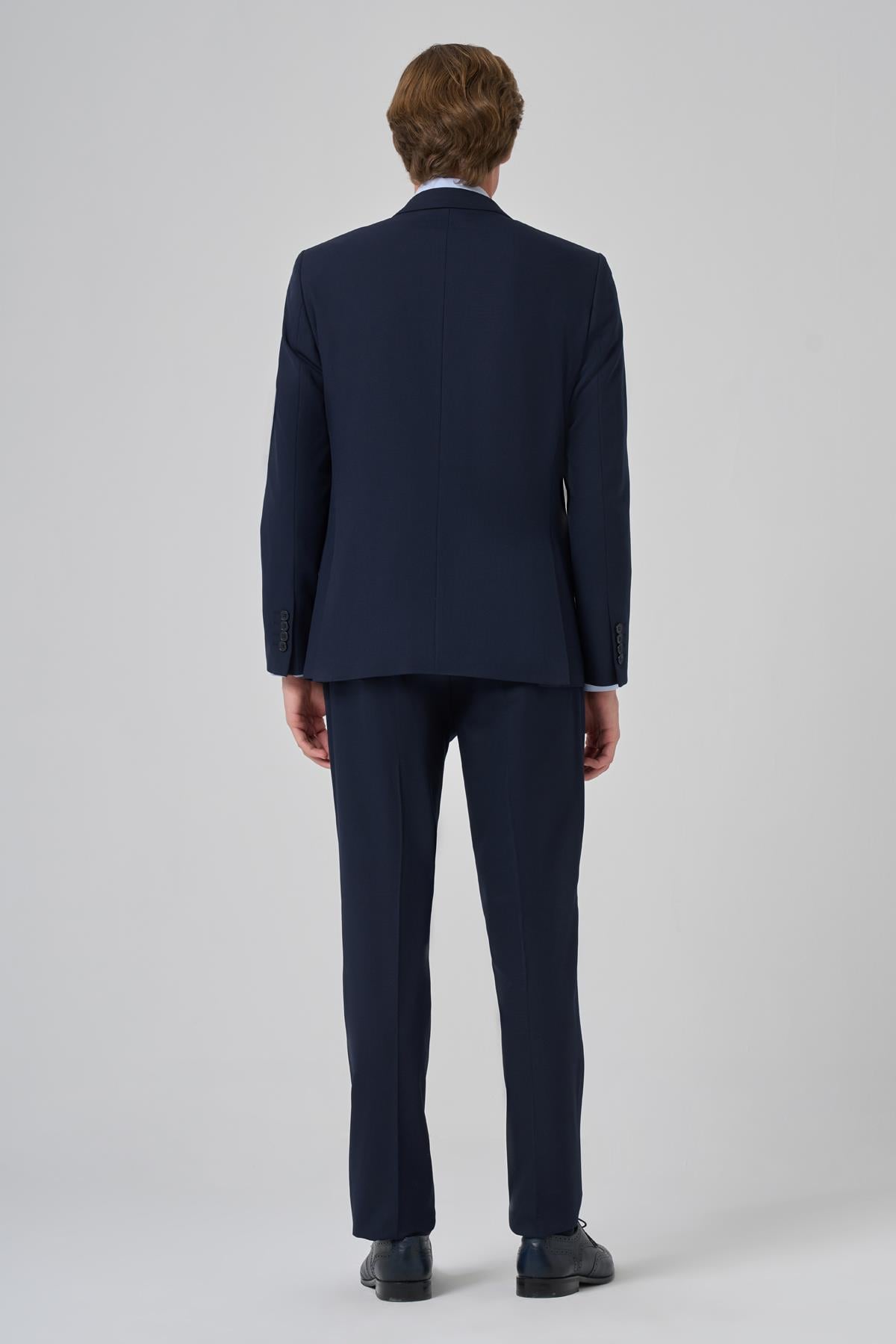 Erkek Lacivert Basic Düz Slim Fit Takım Elbise (GÖMLEK,KRAVAT HEDİYE)