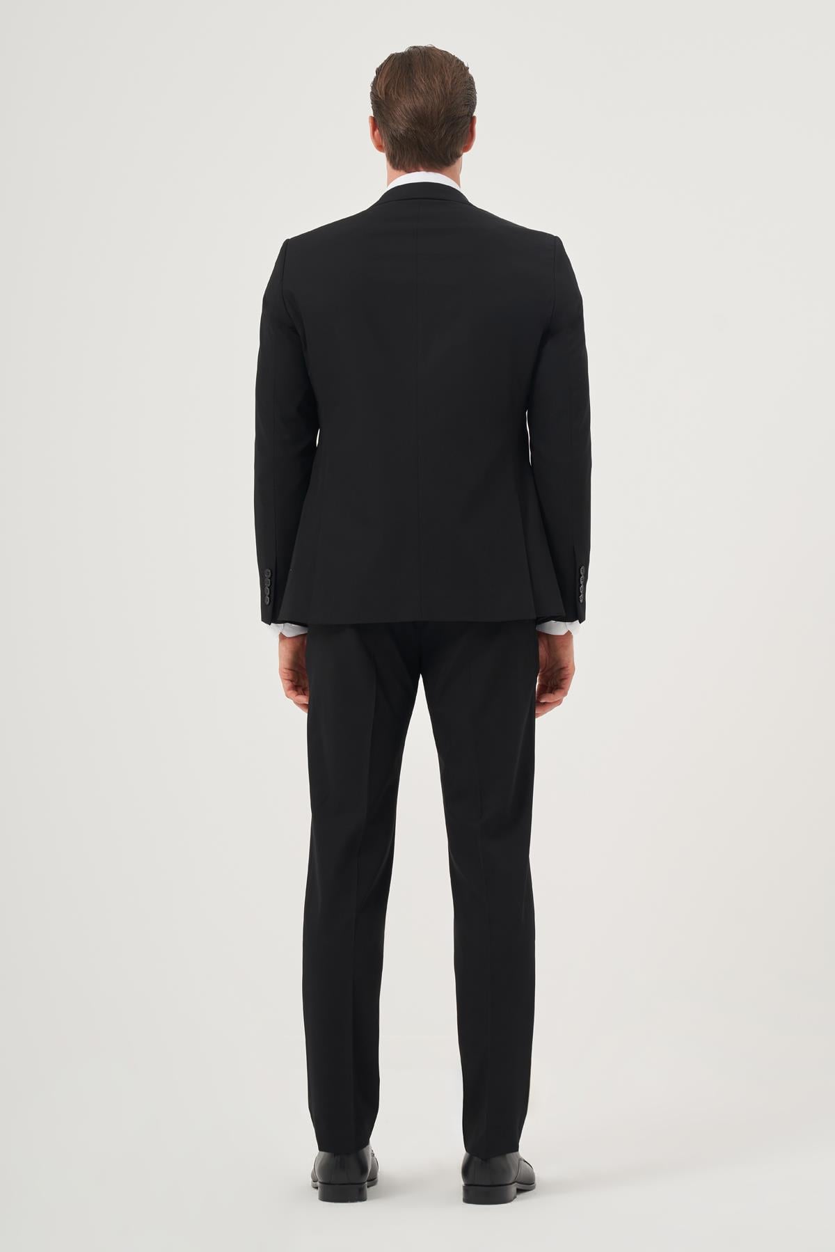 Erkek Siyah Basic Düz Slim Fit Dar Kesim 6 Drop Takım Elbise