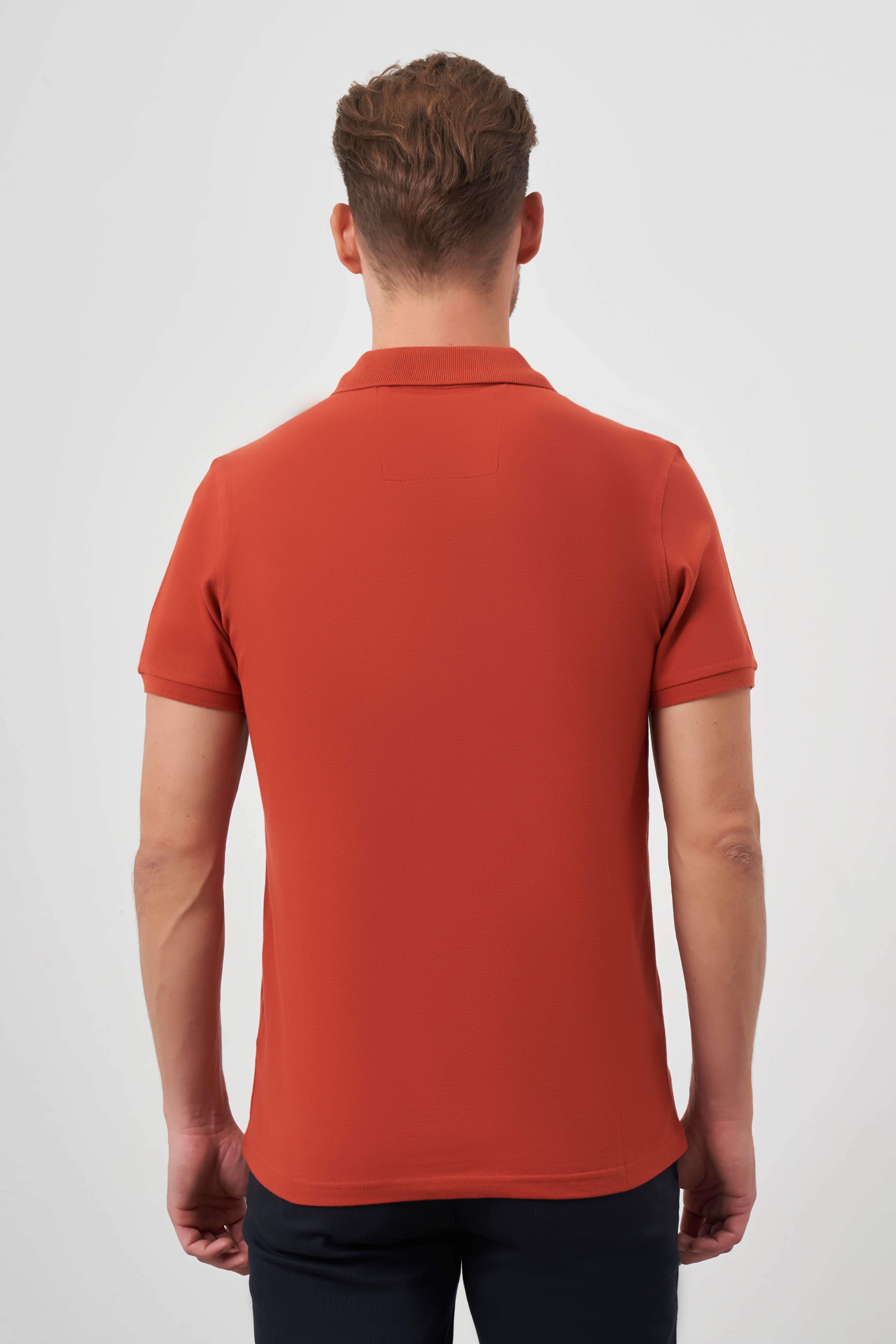 Erkek Tarçın Basic Düz %100 Pamuk Slim Fit Dar Kesim Kısa Kollu  Polo Yaka Tişört