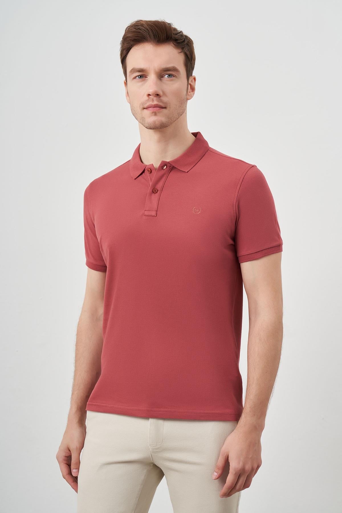 Gül Basic Düz %100 Pamuk Slim Fit Dar Kesim Kısa Kollu  Polo Yaka Erkek Tişört