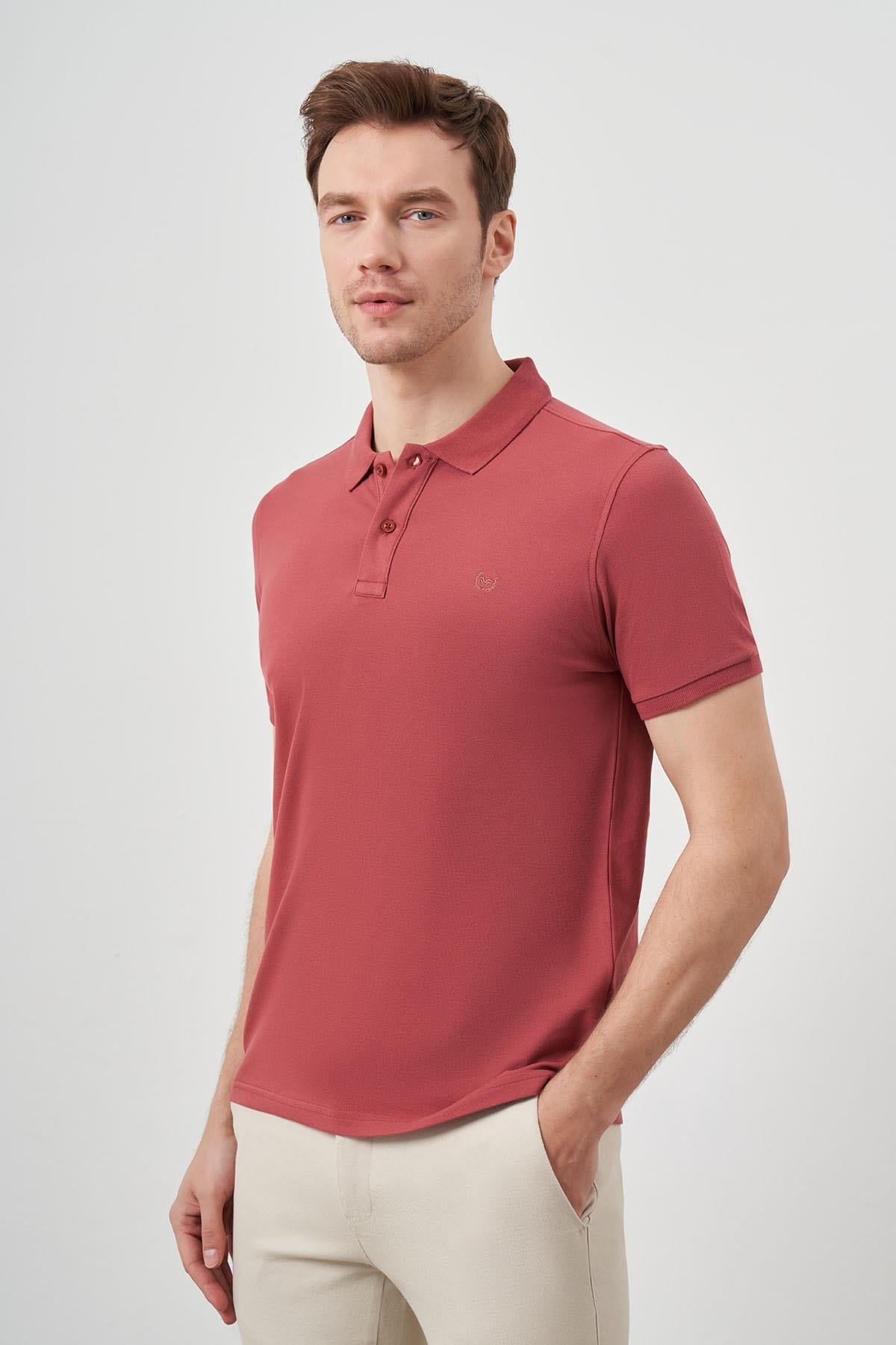 Gül Basic Düz %100 Pamuk Slim Fit Dar Kesim Kısa Kollu  Polo Yaka Erkek Tişört